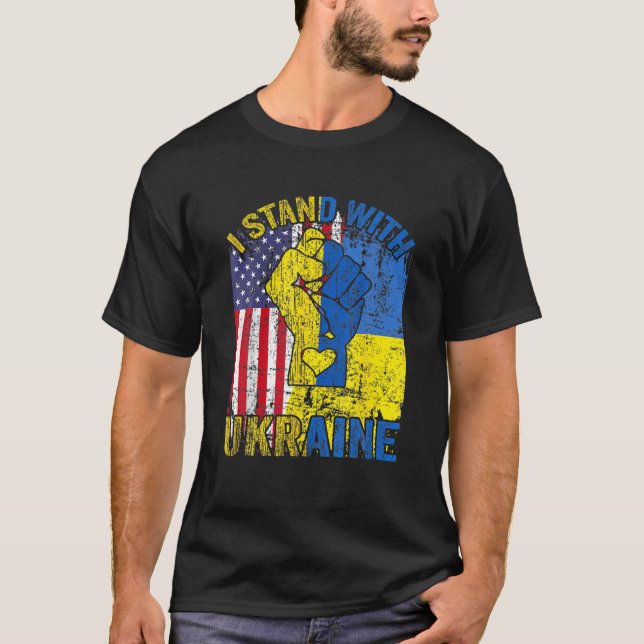 I Stand With Ukraine Flag Emblem Map Patriot Suppo T-Shirt (Front)