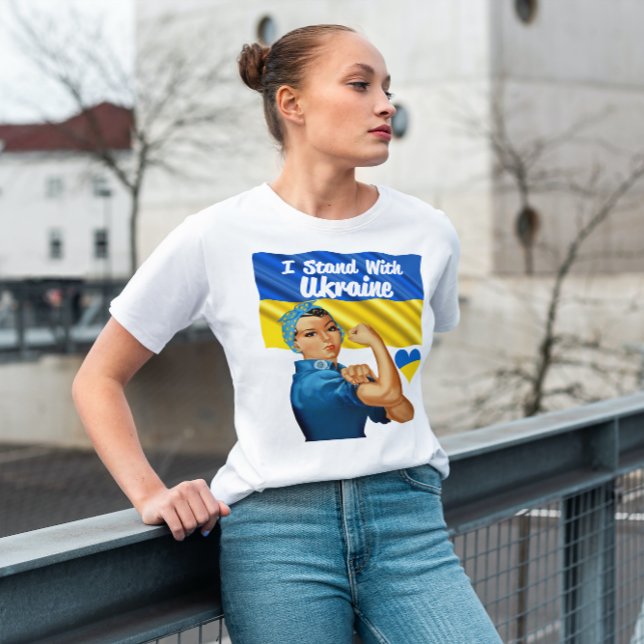 I Stand with Ukraine Flag Retro Rosie Womens Basic T-Shirt (I Stand With Ukraine Womens Shirt)