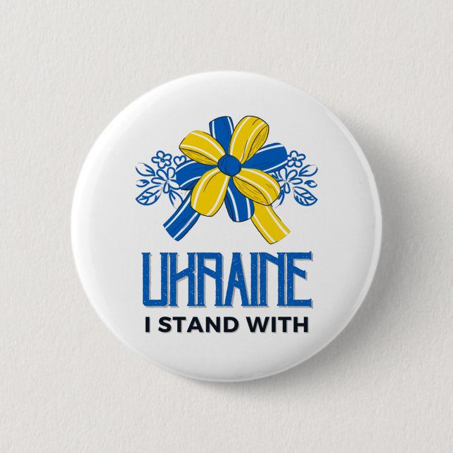 I stand with Ukraine Flag - Support Ukrainians 2 Inch Round Button (Front)