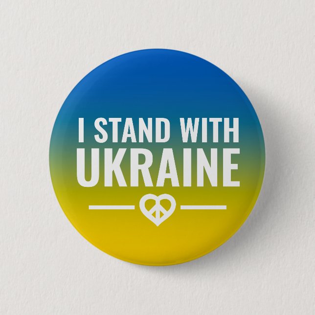 I Stand with Ukraine Heart Peace Sign Button (Front)