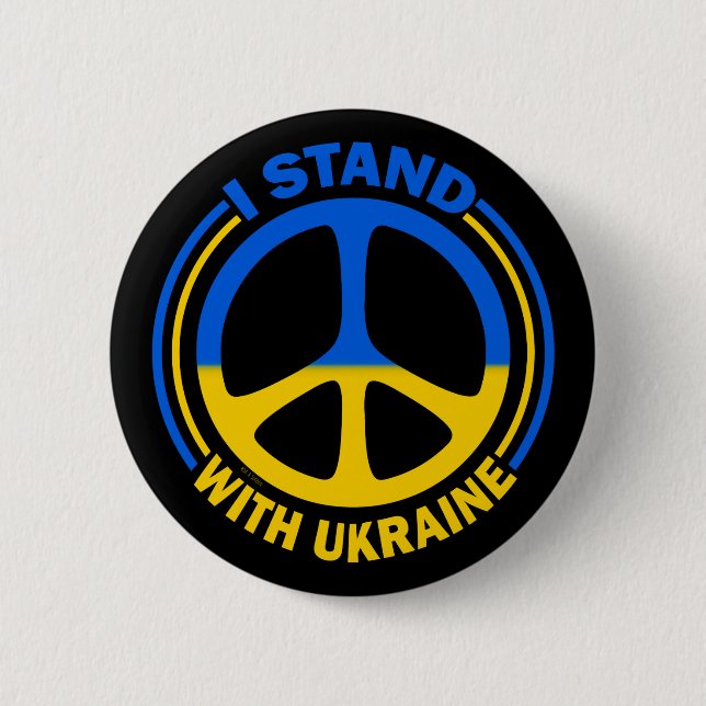 I Stand With Ukraine Peace Symbol 2 Inch Round Button (Front)