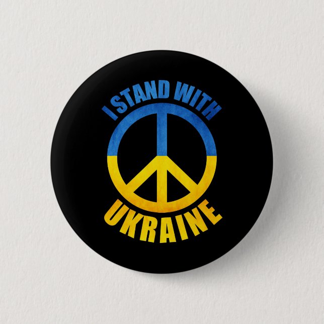 I Stand With Ukraine Peace Symbol  2 Inch Round Button (Front)