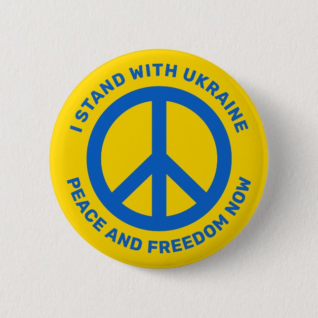 I stand with Ukraine peace symbol no to war 2 Inch Round Button (Front)