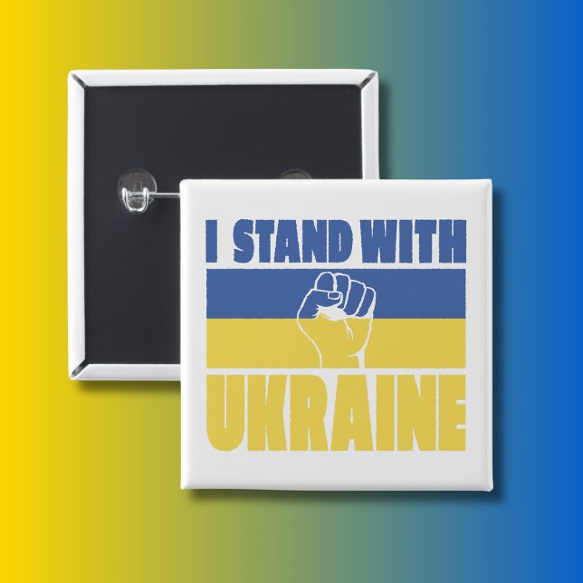 I Stand With Ukraine Raised Fist Flag Design 2 Inch Square Button (Creator Uploaded)