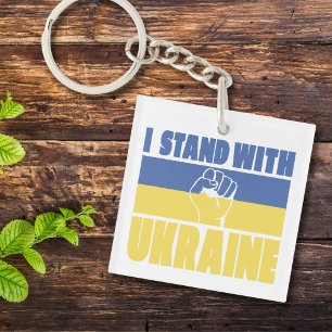 I Stand With Ukraine Raised Fist Flag Design Keychain