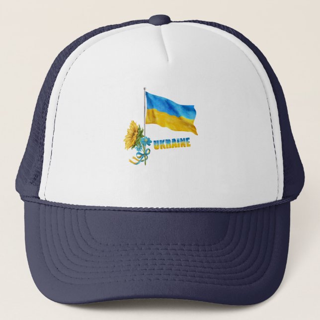 I stand with Ukraine slogan Ukraine Supporter Flag Trucker Hat (Front)