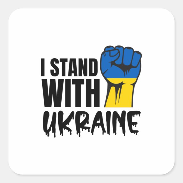 I Stand With Ukraine | Solidarity | Ukraine Flag Square Sticker (Front)