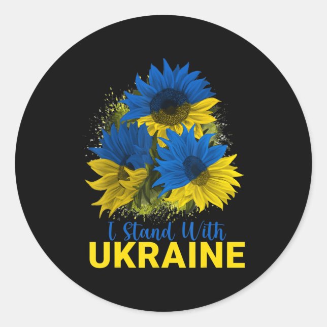 I Stand With Ukraine  Sunflower Flag Peace Free Uk Classic Round Sticker (Front)