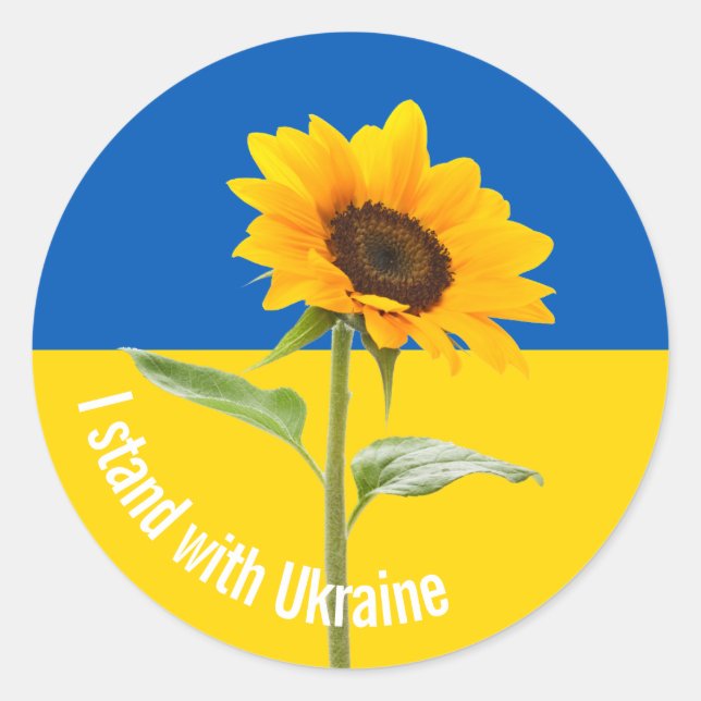 I Stand with Ukraine Sunflower Flag Yellow &  Blue Classic Round Sticker (Front)