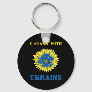 I Stand With Ukraine Sunflower Retro Floral Ukrain Keychain