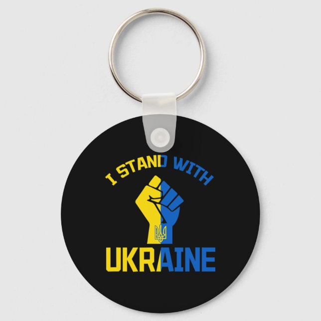 I Stand With Ukraine - Support Ukraine - Pray For  Keychain (Front)