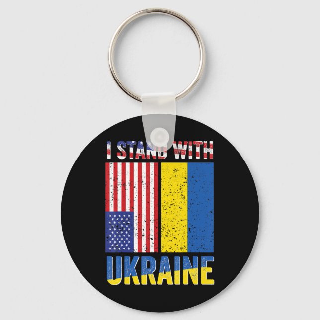 I Stand With Ukraine Support Ukrainian American US Keychain (Front)