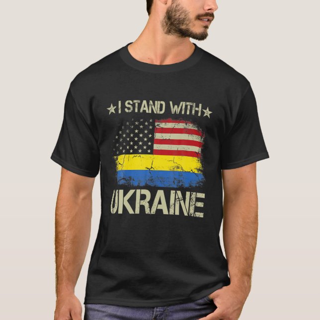 I Stand With Ukraine Support Ukrainian American US T-Shirt (Front)