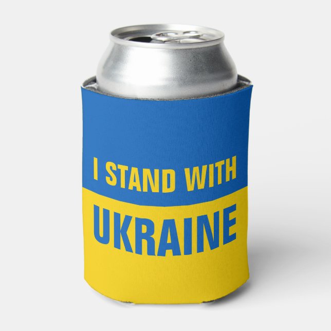I Stand With Ukraine Support Ukrainian Flag Can Cooler (Can Front)
