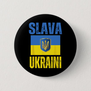 I Stand With Ukraine Support Ukrainian Flag Slava 2 Inch Round Button