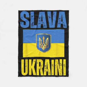 I Stand With Ukraine Support Ukrainian Flag Slava  Fleece Blanket