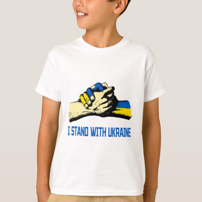 I Stand With Ukraine Supporting Hands Peace Ukrain T-Shirt (Front)