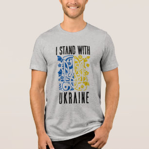 I stand with Ukraine. Trident of Ukraine. Tri-Blend Shirt
