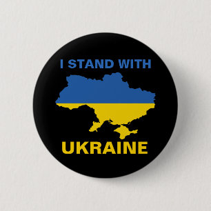 I Stand with Ukraine Ukrainian Flag and Map 2 Inch Round Button