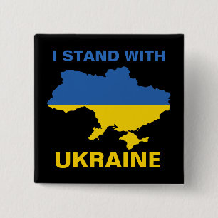 I Stand with Ukraine Ukrainian Flag and Map 2 Inch Square Button