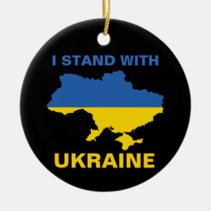 I Stand with Ukraine Ukrainian Flag and Map Ceramic Ornament