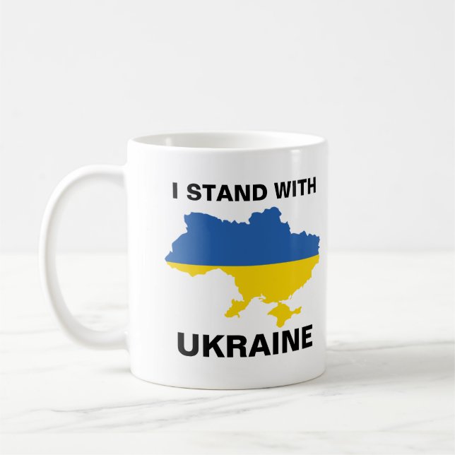 I Stand with Ukraine Ukrainian Flag and Map Coffee Mug (Left)