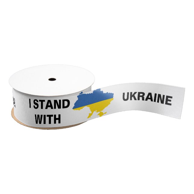 I Stand with Ukraine Ukrainian Flag and Map Grosgrain Ribbon (Spool)