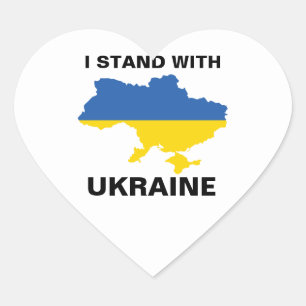 I Stand with Ukraine Ukrainian Flag and Map Heart  Sticker