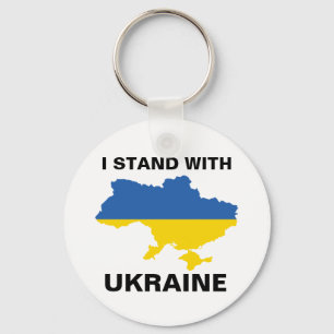 I Stand with Ukraine Ukrainian Flag and Map Keycha Keychain