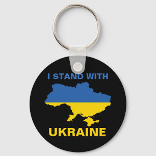 I Stand with Ukraine Ukrainian Flag and Map Keychain