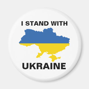 I Stand with Ukraine Ukrainian Flag and Map Magnet