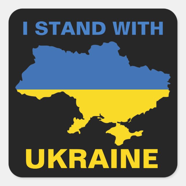 I Stand with Ukraine Ukrainian Flag and Map Square Sticker (Front)