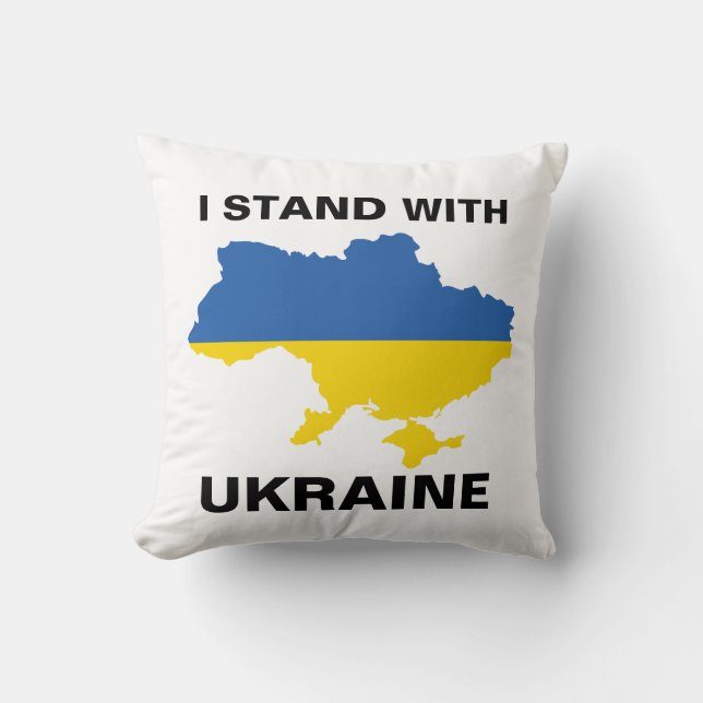 I Stand with Ukraine Ukrainian Flag and Map Throw Pillow (Front)