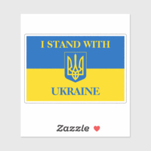 I stand with Ukraine. Ukrainian flag and Trident.