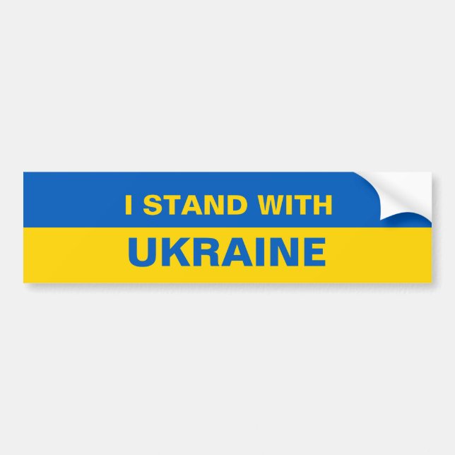 I Stand with Ukraine Ukrainian Flag Bumper Sticker (Front)