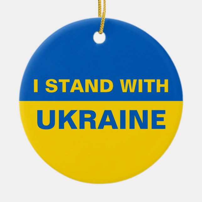 I Stand with Ukraine Ukrainian Flag Ceramic Ornament (Front)