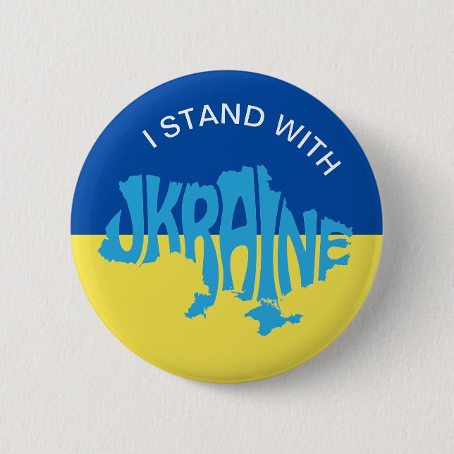 I Stand with Ukraine Ukrainian Flag & Country Map 2 Inch Round Button (Front)
