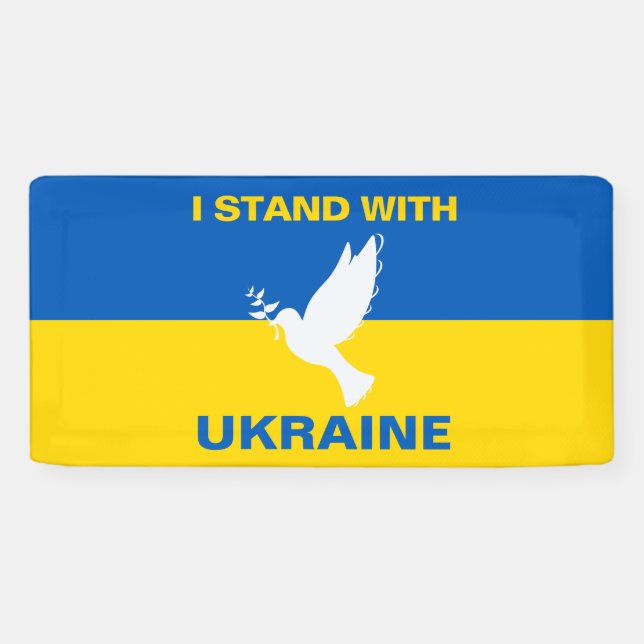 I Stand with Ukraine Ukrainian Flag Dove Peace Banner (Horizontal)