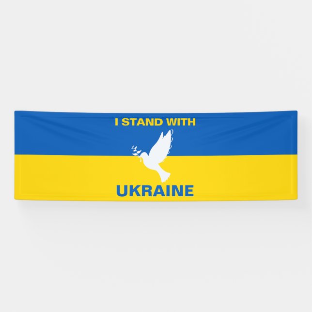 I Stand with Ukraine Ukrainian Flag Dove Peace Banner (Horizontal)