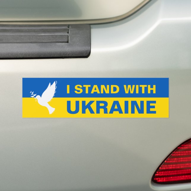I Stand with Ukraine Ukrainian Flag Dove Peace Bumper Sticker (On Car)
