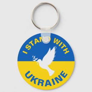 I Stand with Ukraine Ukrainian Flag Dove Peace Keychain