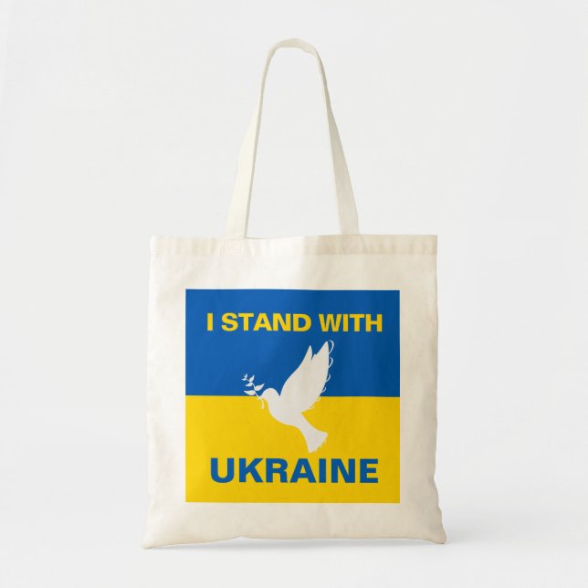 I Stand with Ukraine Ukrainian Flag Dove Peace Tote Bag (Front)