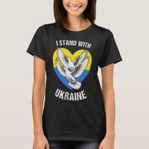 I Stand With Ukraine Ukrainian Flag Heart Doves Pe T-Shirt