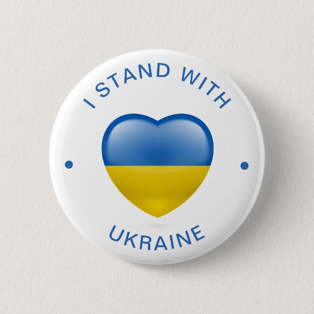 I Stand with Ukraine Ukrainian Flag Love Heart 2 Inch Round Button (Front)