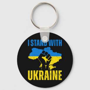 I Stand With Ukraine Ukrainian Flag Rise Fist Peac Keychain