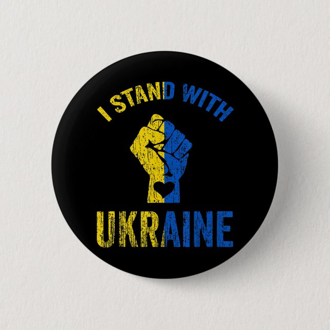 I Stand With Ukraine  Ukrainian Flag Support  2 Inch Round Button (Front)