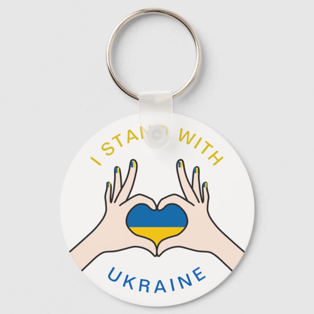 I Stand with Ukraine Ukrainian National Flag Heart Keychain (Front)