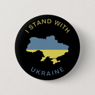 I Stand with Ukraine Ukrainian National Flag Map   2 Inch Round Button