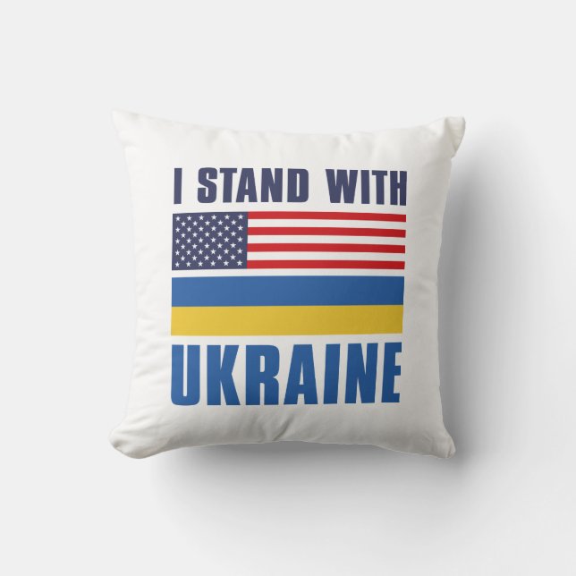 I Stand With Ukraine USA Throw Pillow (Front)