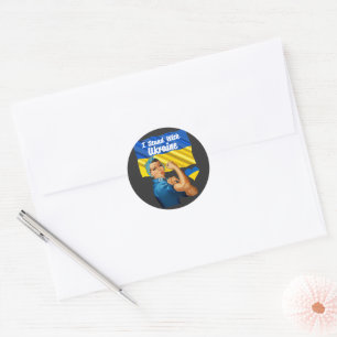 I Stand with Ukraine Vintage Rosie and Flag Small Classic Round Sticker